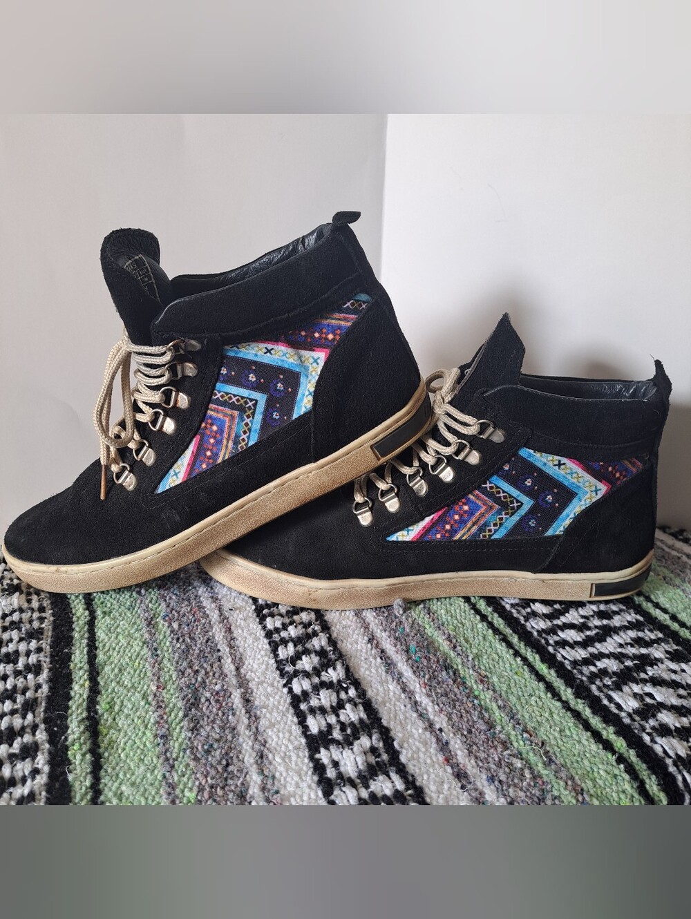 Inkkas Coyote Camping Leather Boots Unisex Mens 11 Womens 13 Black Geometric